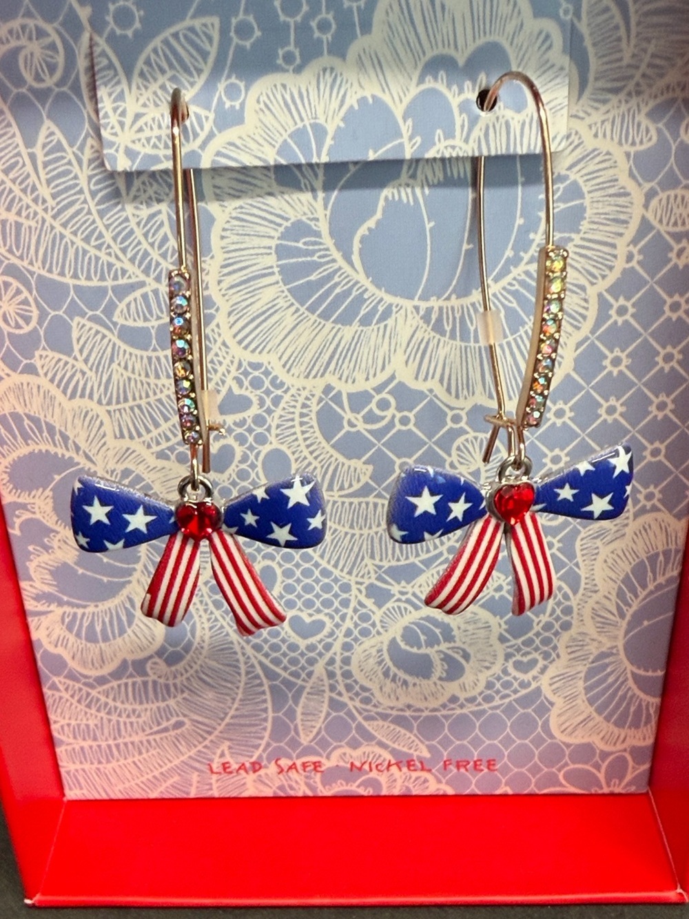 Betsey Johnson | 4th Of July Americas Birthday Rhinestone Bow Earrings 🇺🇸